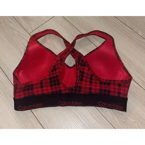 Calvin Klein QF7781 Modern Cotton Holiday Bralette Bra WF Womens L Large Plaid - Picture 4 of 6